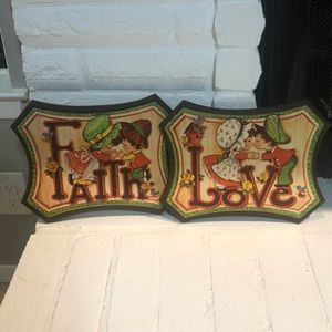 Vintage 60-70’s Faith and Love wood plaques